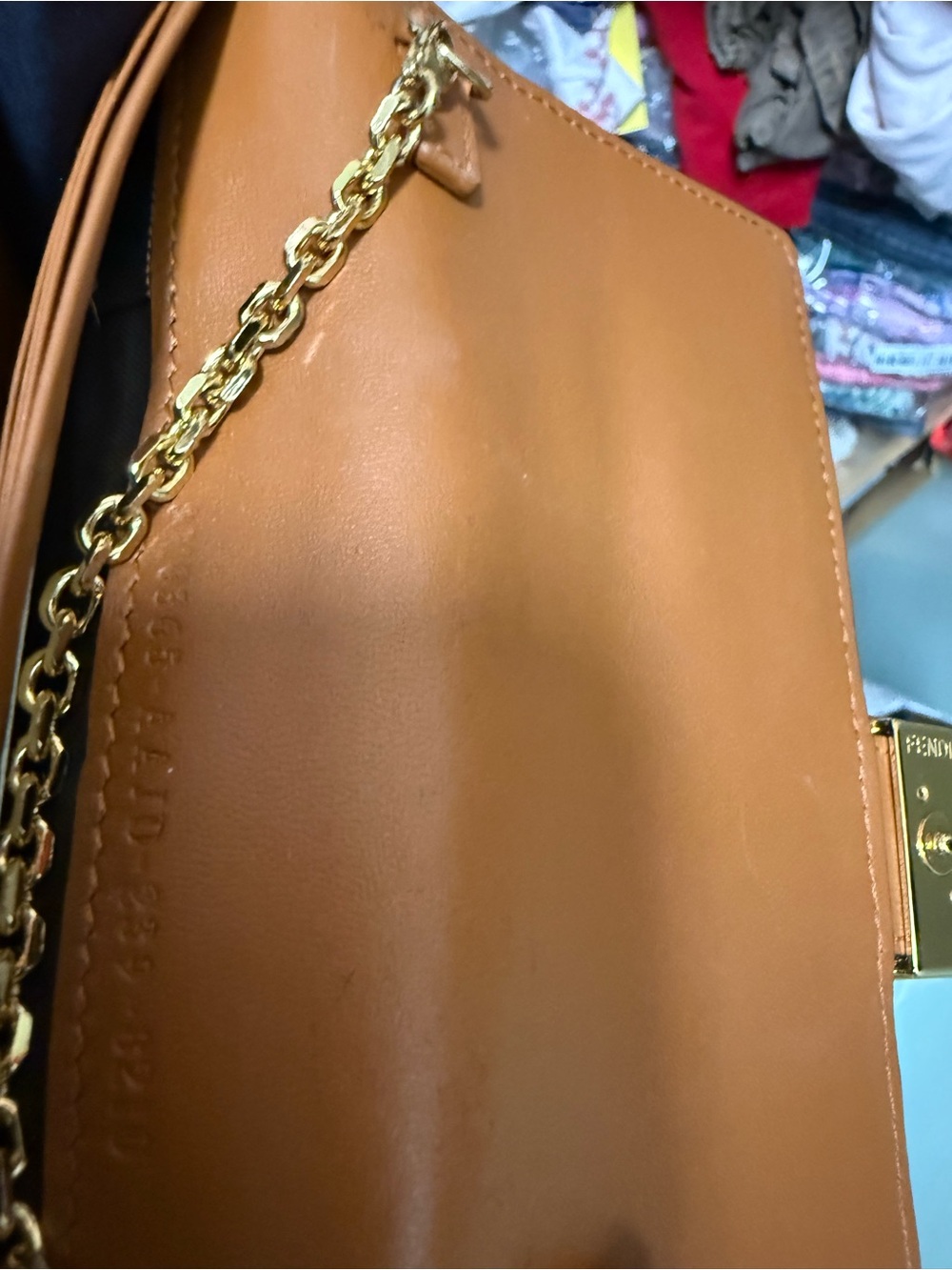 Fendi Embossed Leather Clutch in Cognac with Gold-Tone Hardware - Picture 2 of 7